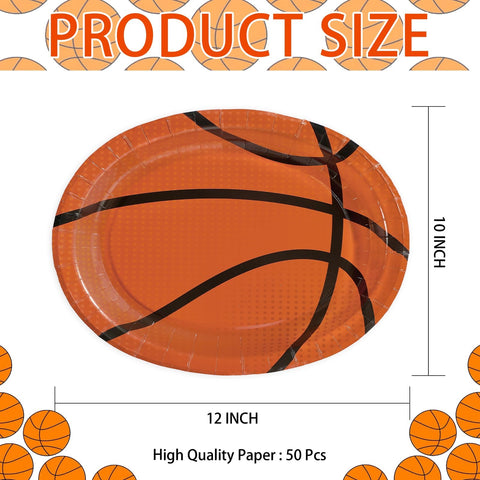 50Pcs Classic Basketball Oval Paper Plates - Grencian