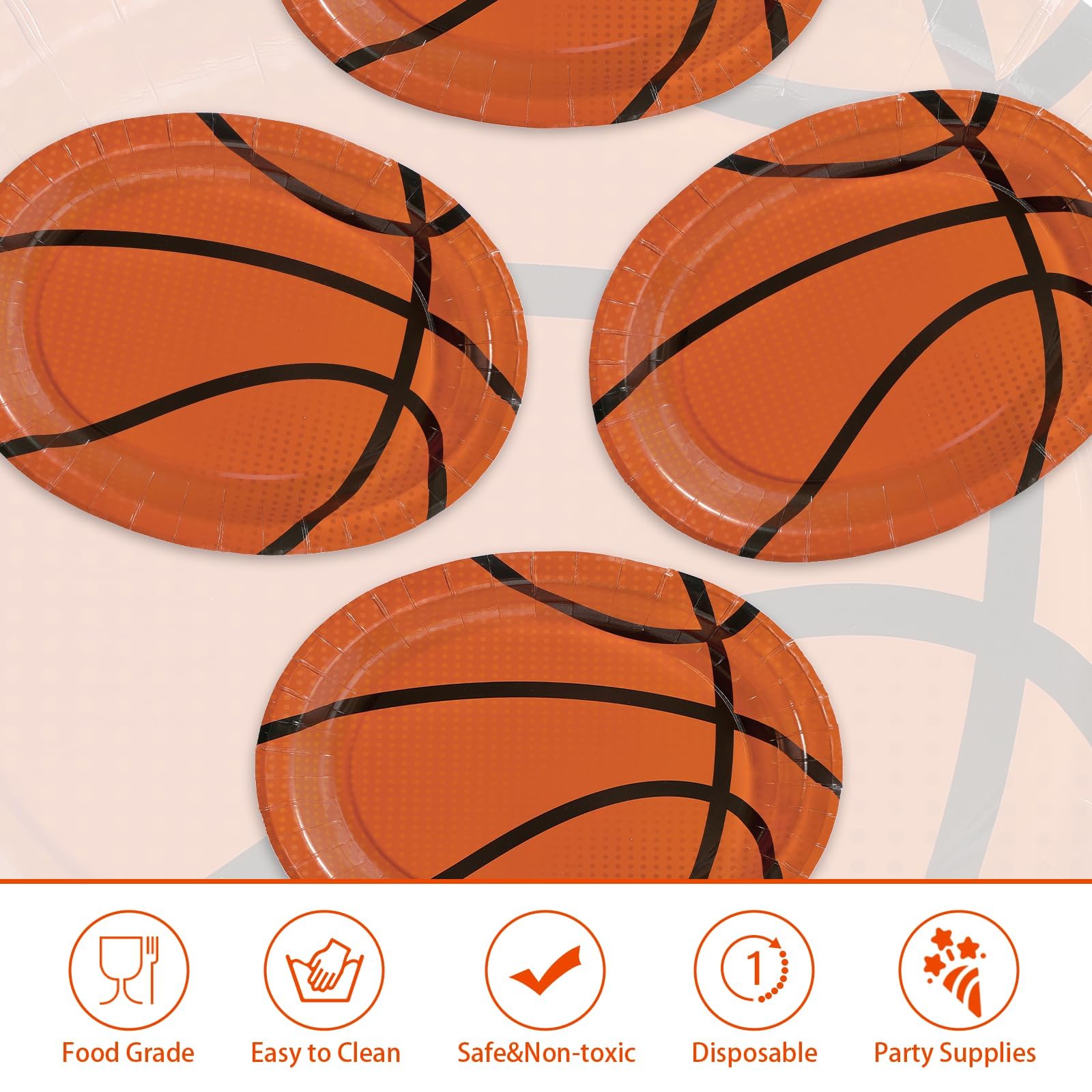 50Pcs Classic Basketball Oval Paper Plates - Grencian