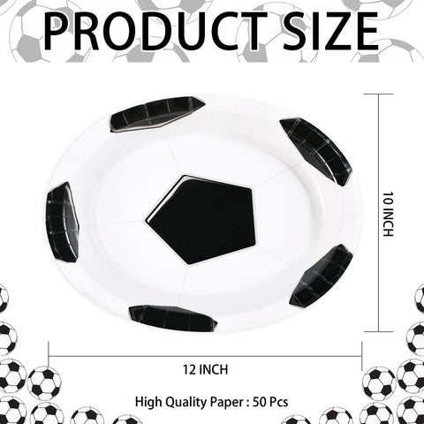 50Pcs Classic Soccer Oval Paper Plates - Grencian
