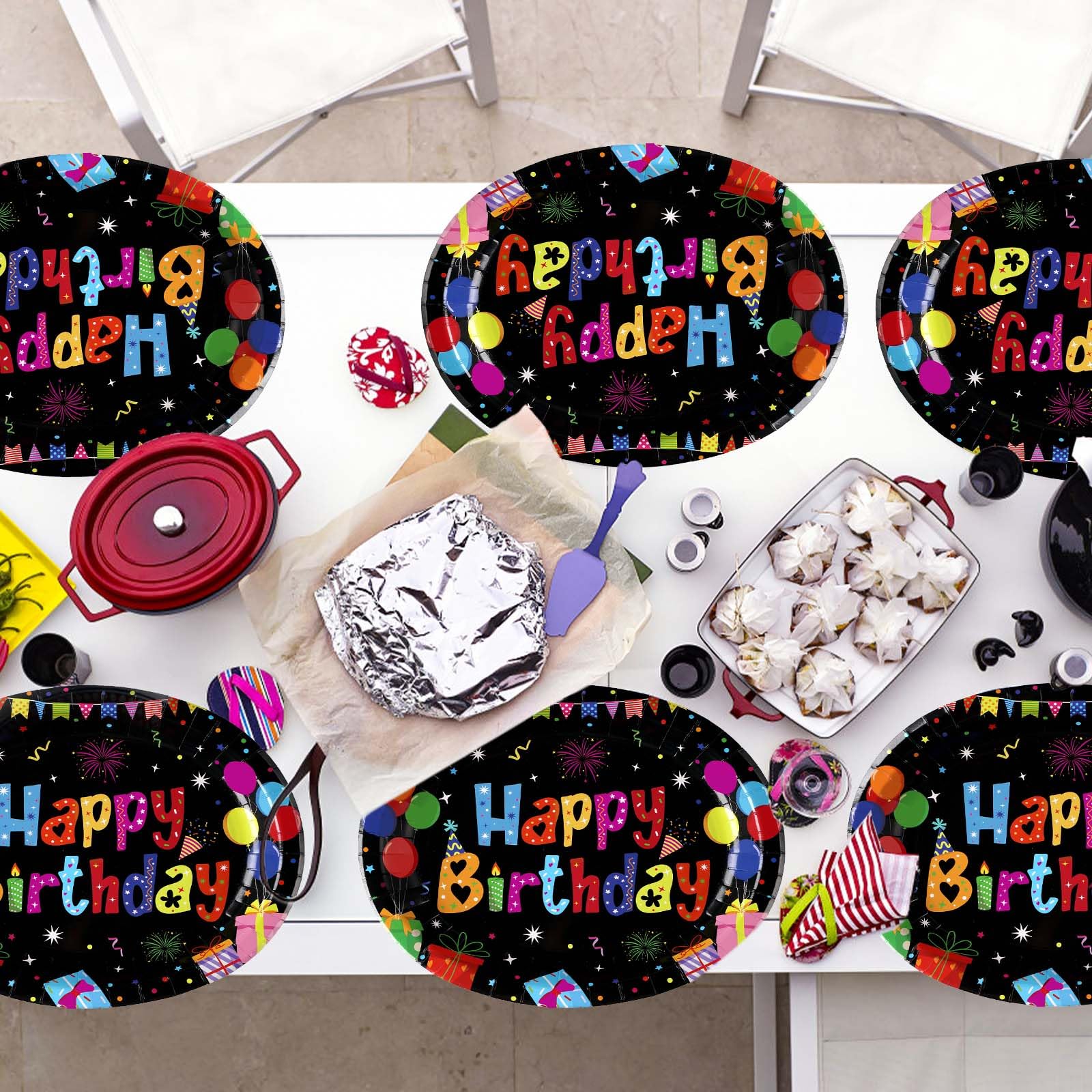 50Pcs Colorful Black Birthday Oval Paper Plates - Grencian