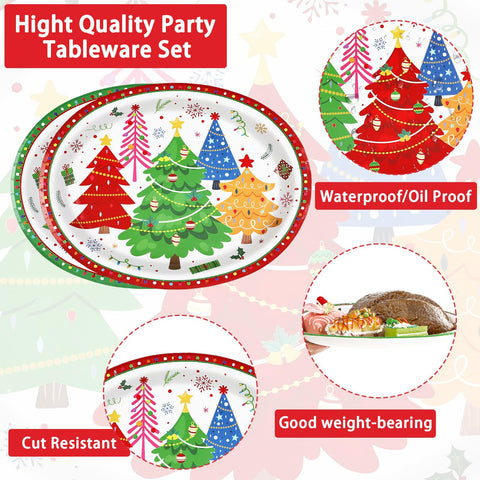 50Pcs Colorful Christmas Tree Oval Paper Plates - Grencian
