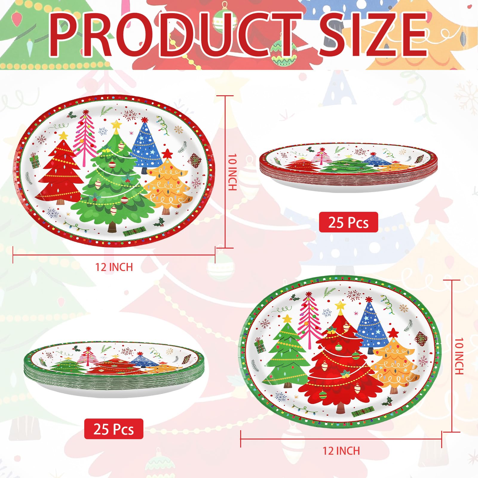 50Pcs Colorful Christmas Tree Oval Paper Plates - Grencian