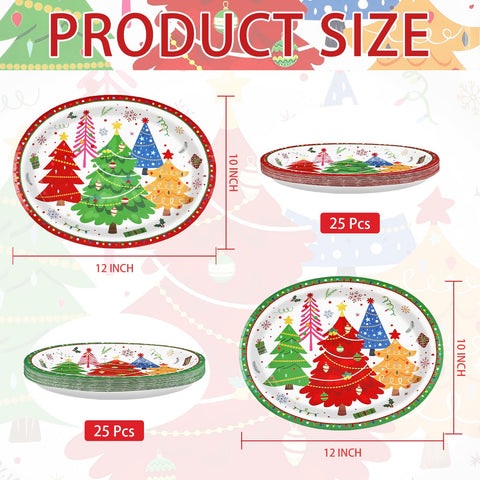 50Pcs Colorful Christmas Tree Oval Paper Plates - Grencian