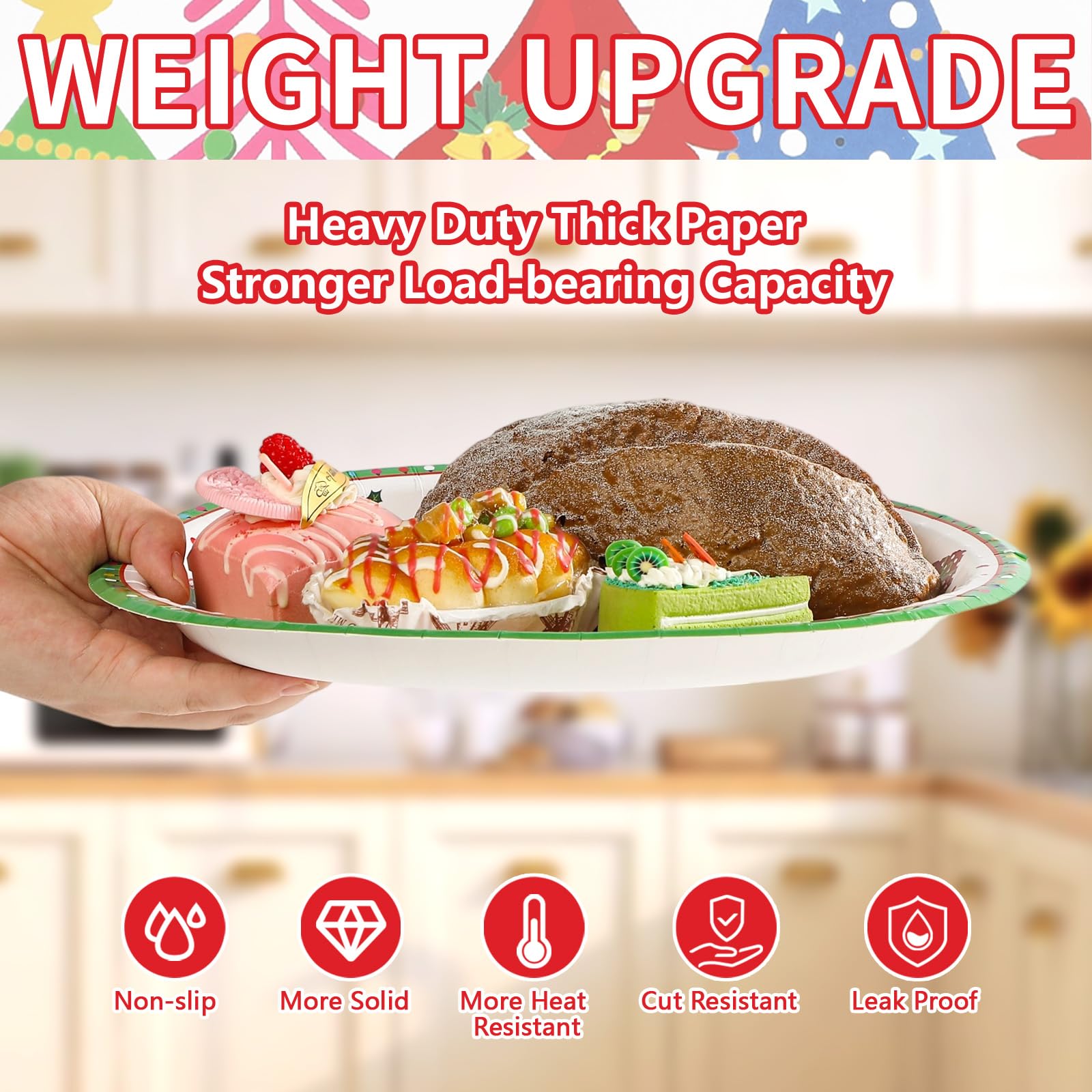 50Pcs Colorful Christmas Tree Oval Paper Plates - Grencian