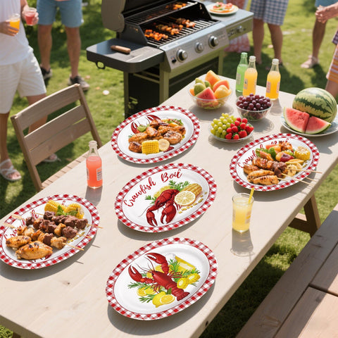 50Pcs Crawfish Boil Oval Paper Plates - Grencian