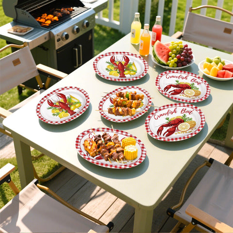 50Pcs Crawfish Boil Oval Paper Plates - Grencian