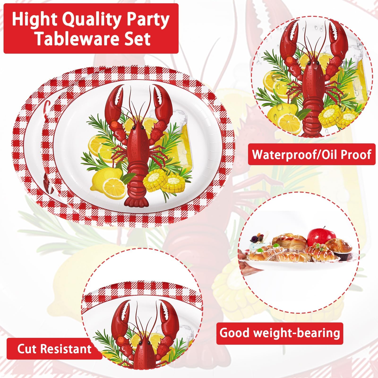 50Pcs Crawfish Boil Oval Paper Plates - Grencian