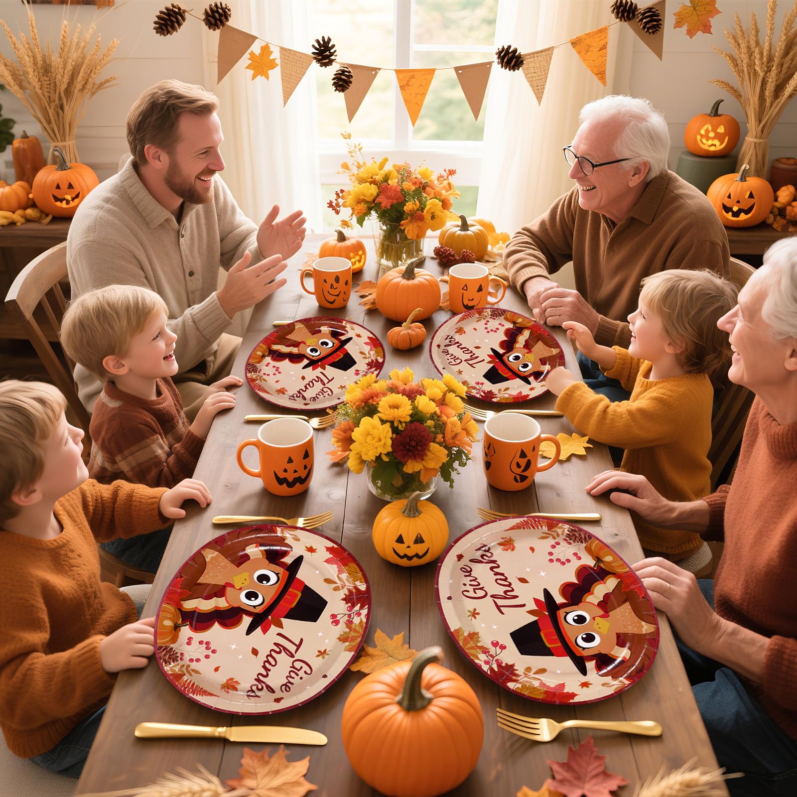50Pcs Cute Turkey Oval Paper Plates - Grencian