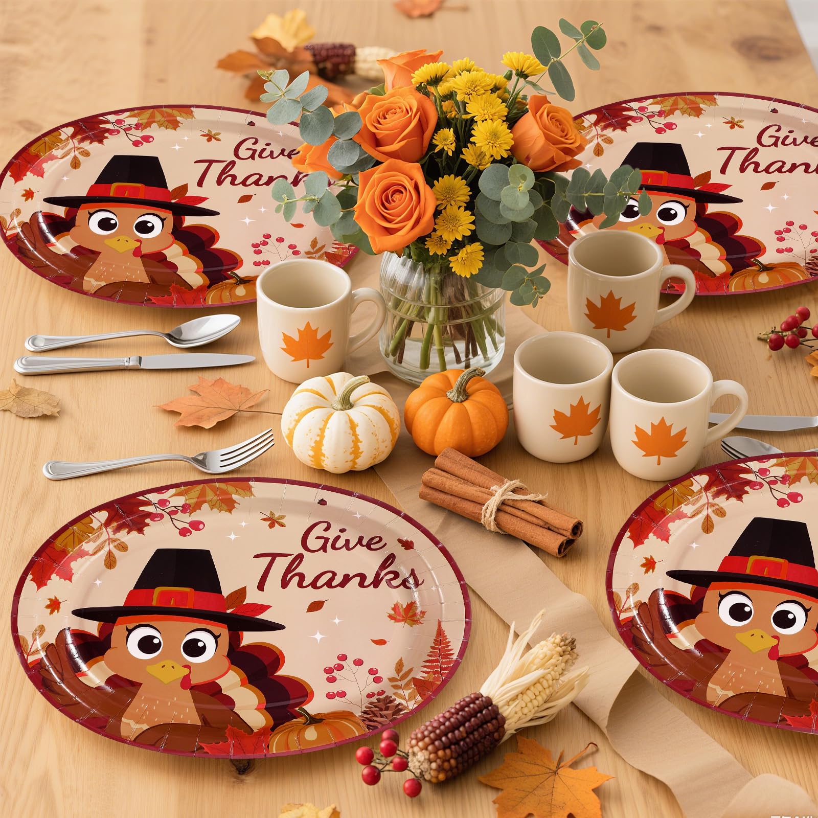 50Pcs Cute Turkey Oval Paper Plates - Grencian