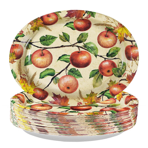 50Pcs Fall Apple Oval Paper Plates - Grencian