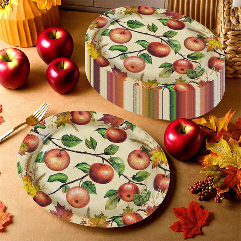 50Pcs Fall Apple Oval Paper Plates - Grencian