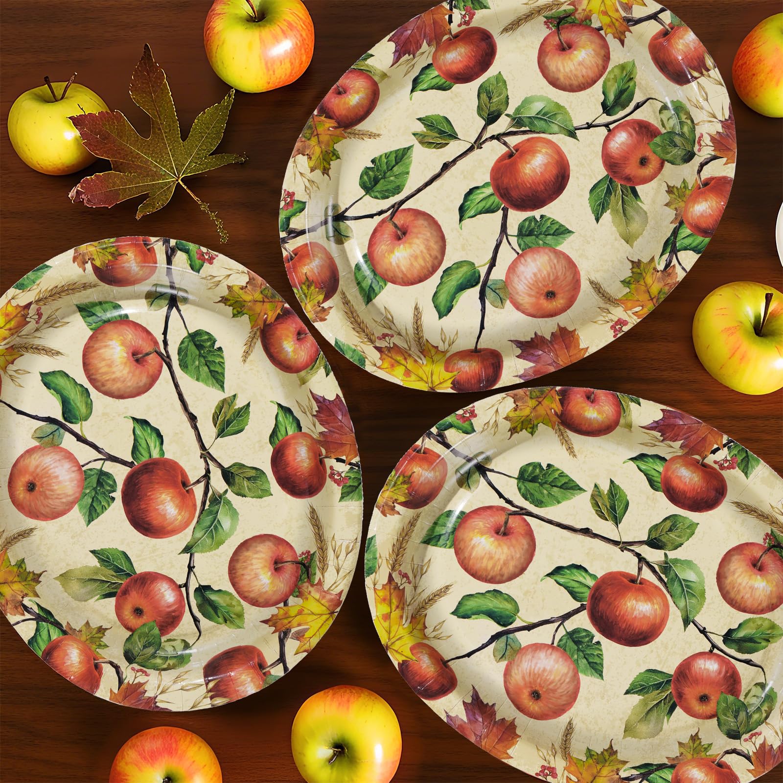 50Pcs Fall Apple Oval Paper Plates - Grencian