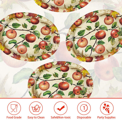 50Pcs Fall Apple Oval Paper Plates - Grencian