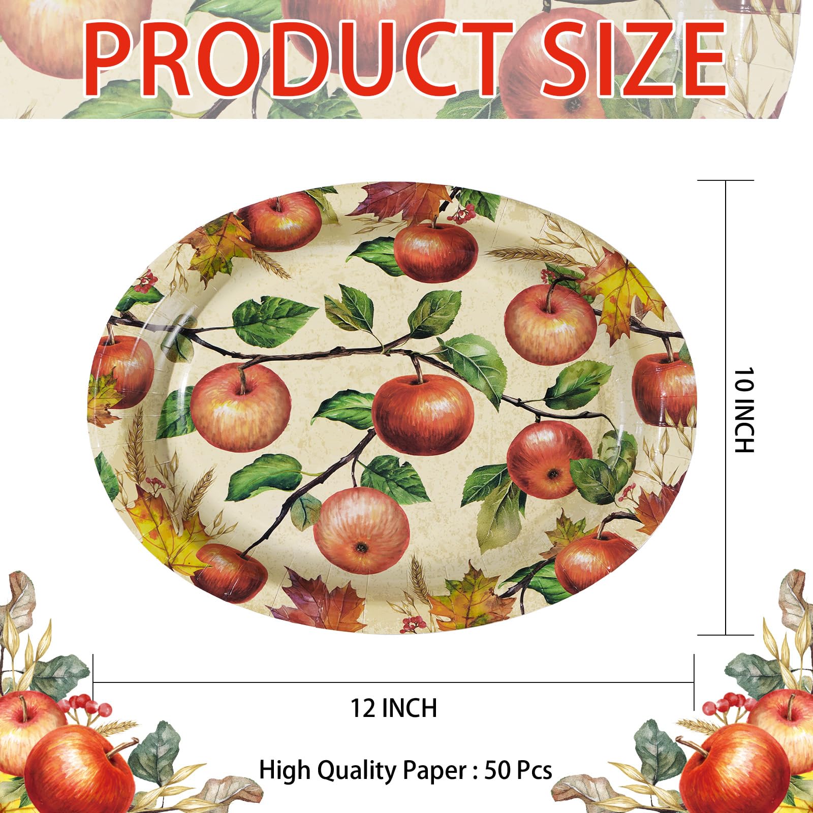 50Pcs Fall Apple Oval Paper Plates - Grencian
