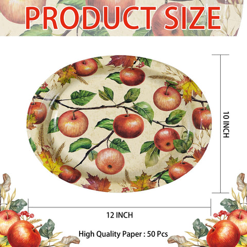 50Pcs Fall Apple Oval Paper Plates - Grencian