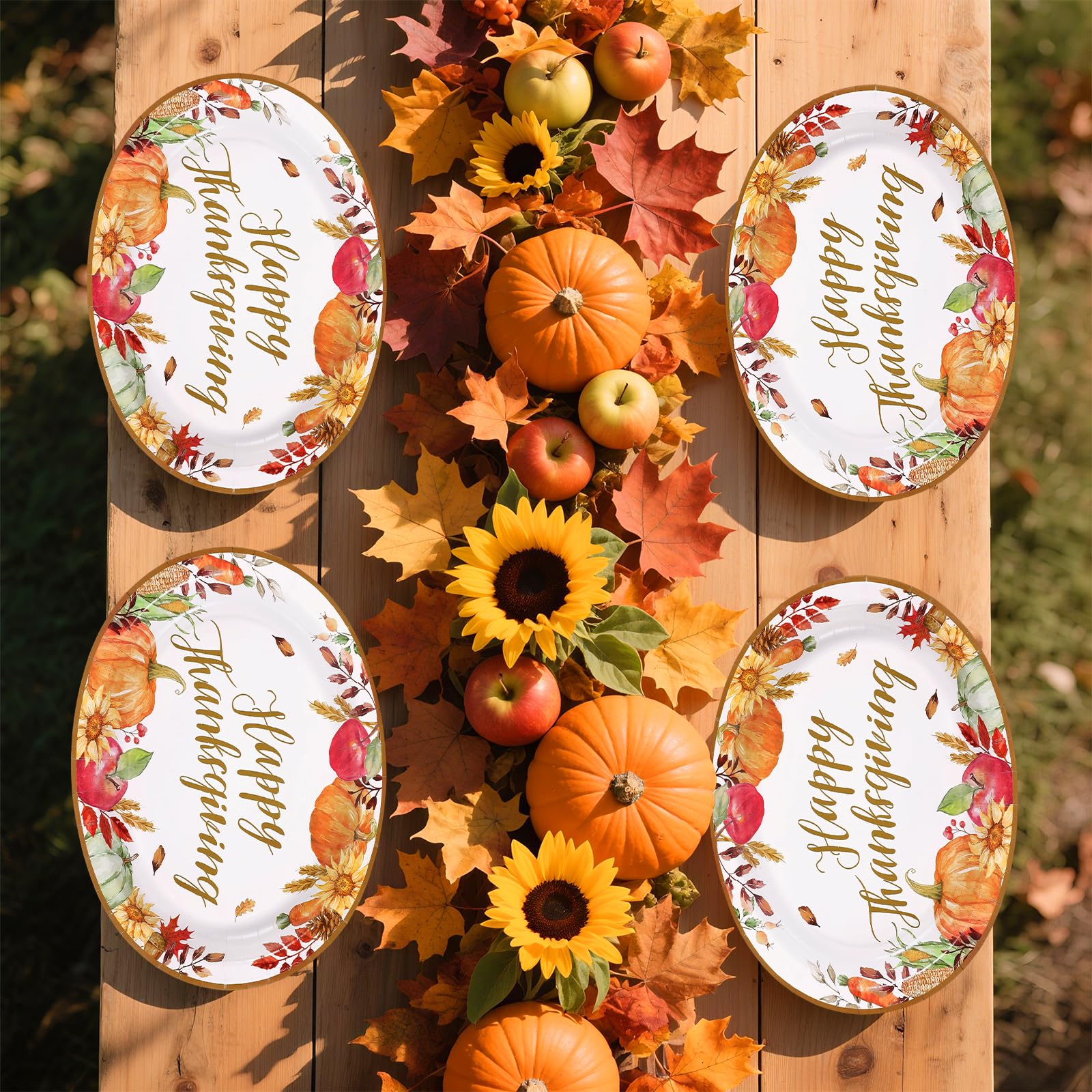 50Pcs Fall Apple Pumpkin Oval Paper Plates - Grencian