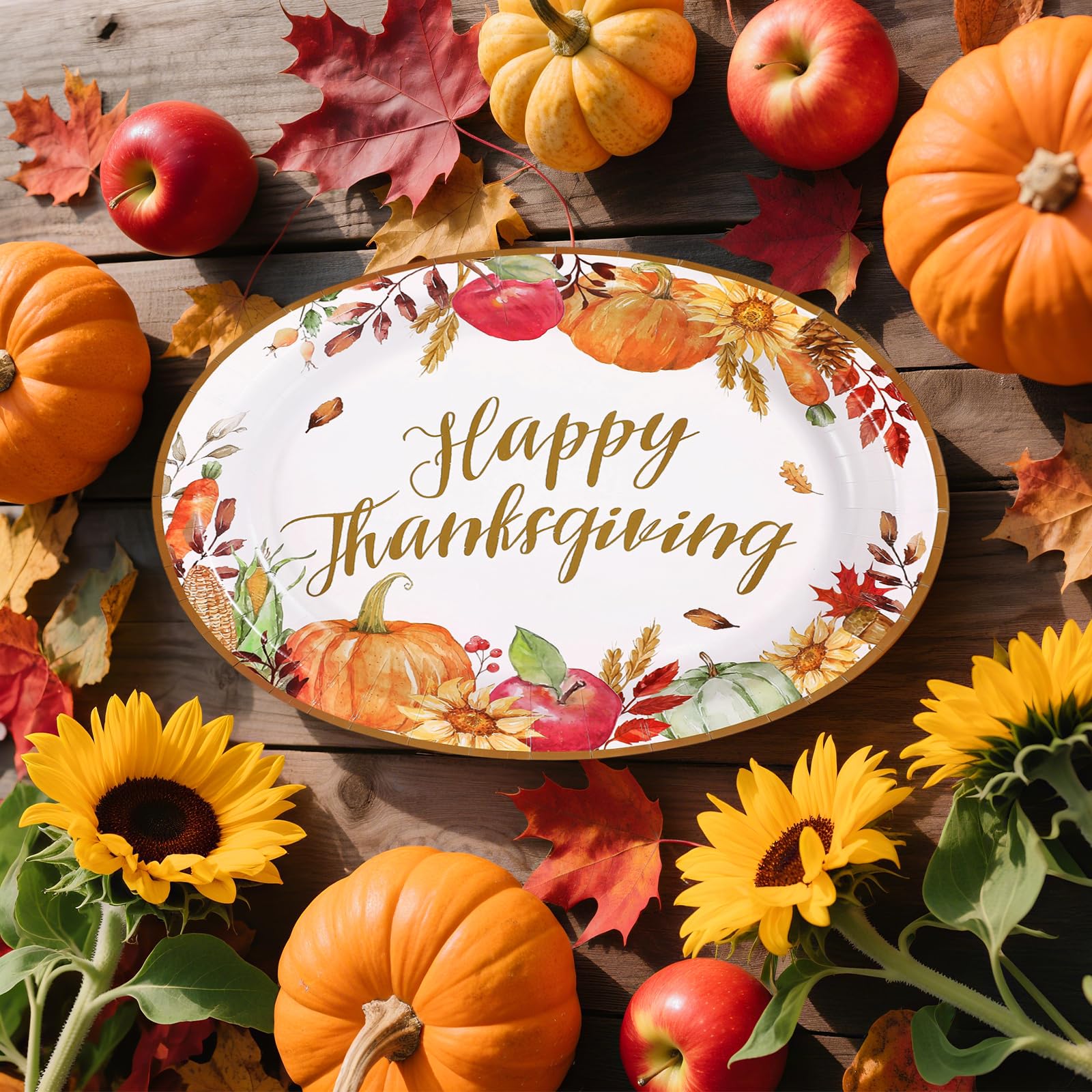 50Pcs Fall Apple Pumpkin Oval Paper Plates - Grencian