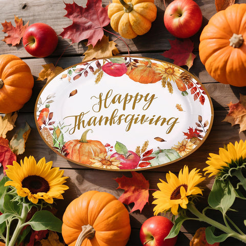 50Pcs Fall Apple Pumpkin Oval Paper Plates - Grencian