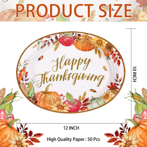50Pcs Fall Apple Pumpkin Oval Paper Plates - Grencian