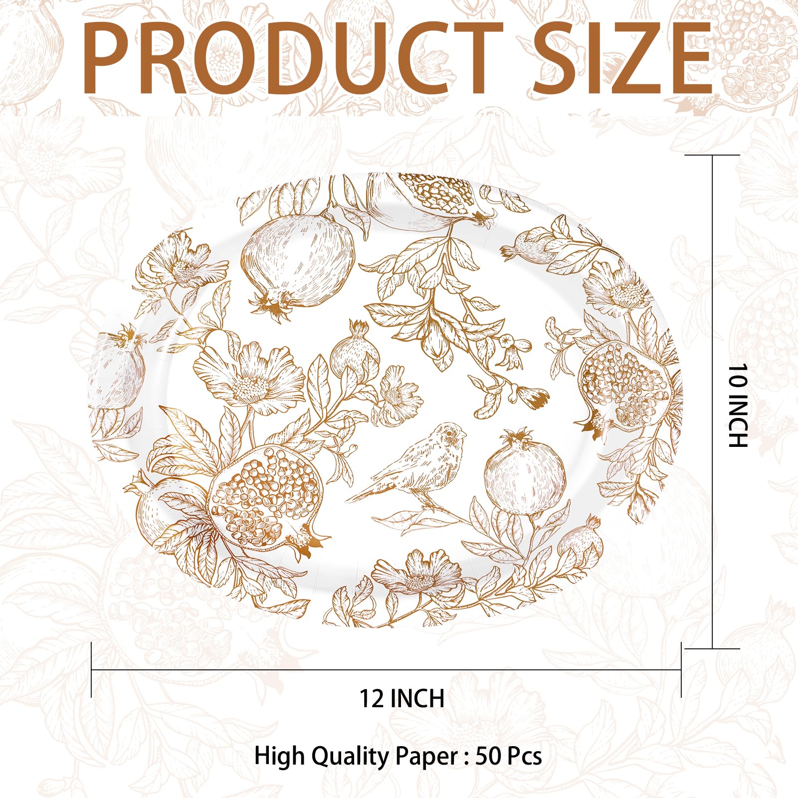 50Pcs Fall Brown Pomegranate Oval Paper Plates - Grencian