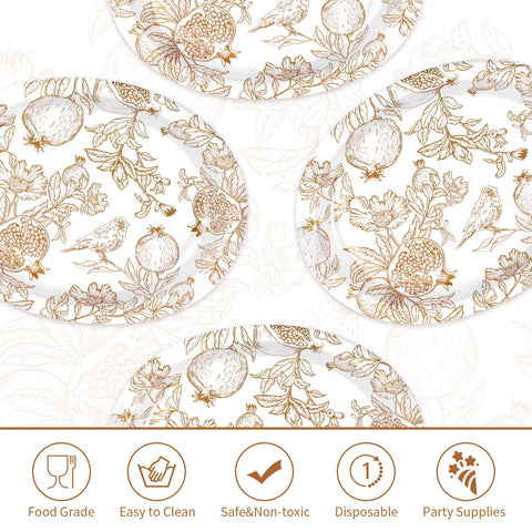 50Pcs Fall Brown Pomegranate Oval Paper Plates - Grencian