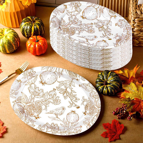 50Pcs Fall Brown Pomegranate Oval Paper Plates - Grencian