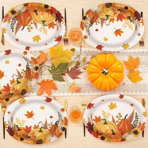 50Pcs Fall Cartoon Pumpkin Oval Paper Plates - Grencian