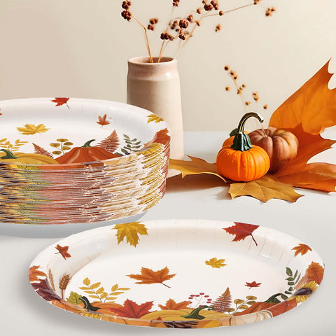 50Pcs Fall Cartoon Pumpkin Oval Paper Plates - Grencian