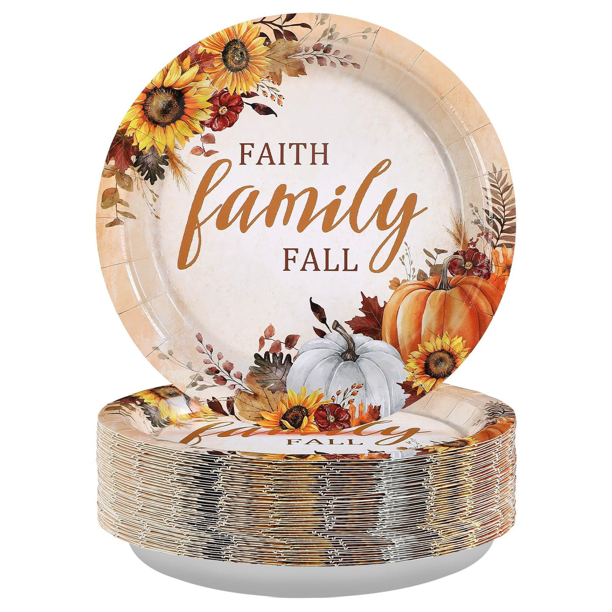 50 Pcs Fall Faith Family Party Paper Plates - Grencian