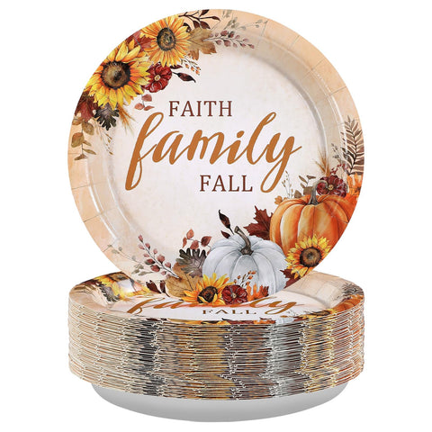 50 Pcs Fall Faith Family Party Paper Plates - Grencian