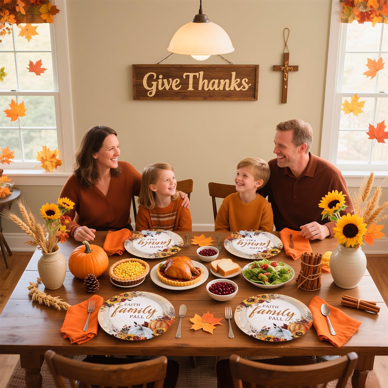 50 Pcs Fall Faith Family Party Paper Plates - Grencian