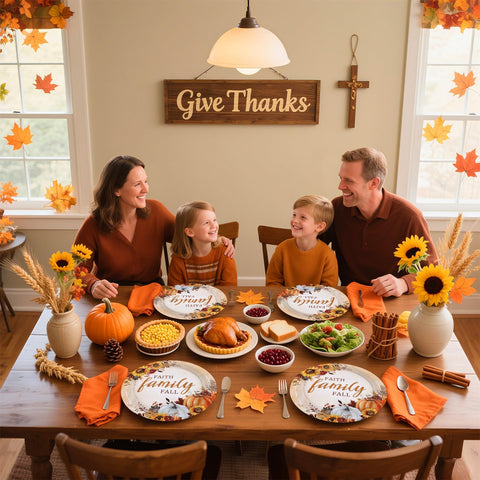 50 Pcs Fall Faith Family Party Paper Plates - Grencian