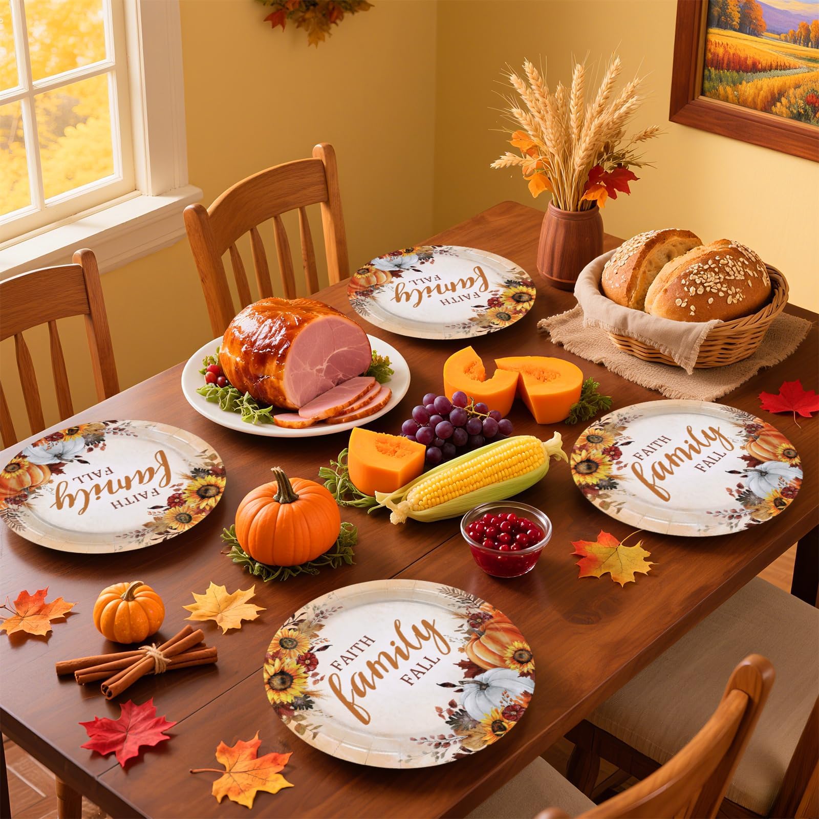 50 Pcs Fall Faith Family Party Paper Plates - Grencian
