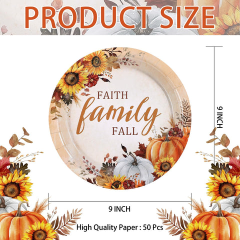 50 Pcs Fall Faith Family Party Paper Plates - Grencian