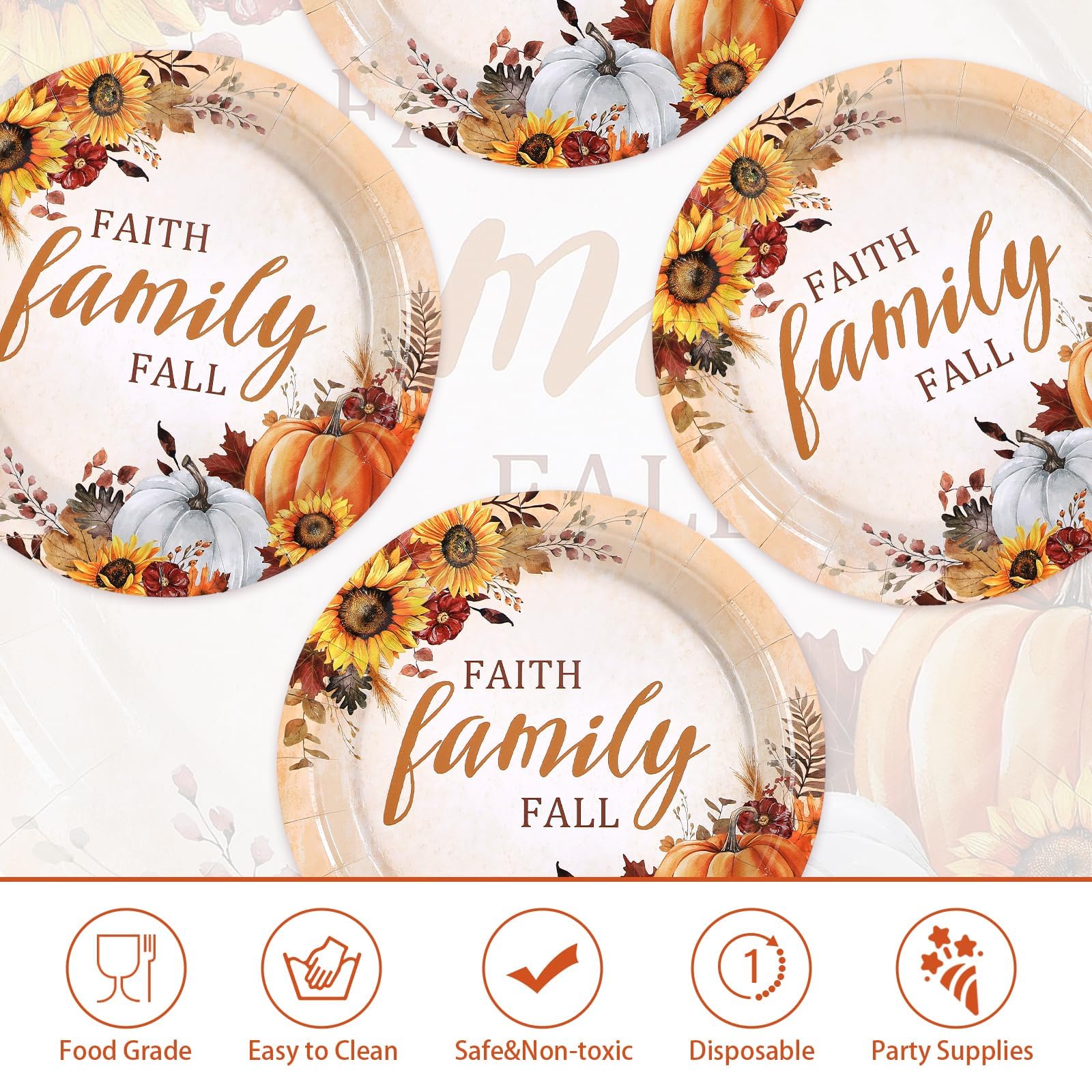 50 Pcs Fall Faith Family Party Paper Plates - Grencian