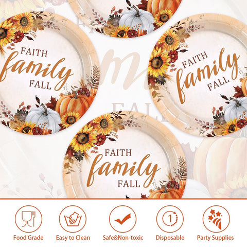50 Pcs Fall Faith Family Party Paper Plates - Grencian