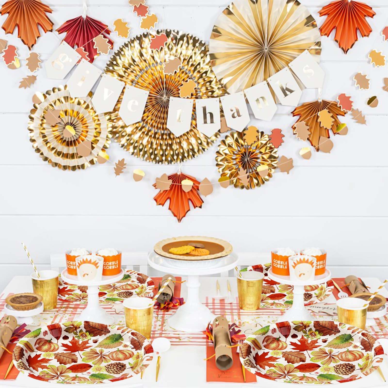 50Pcs Fall Leaves Pumpkin Oval Paper Plates - Grencian