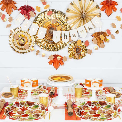 50Pcs Fall Leaves Pumpkin Oval Paper Plates - Grencian