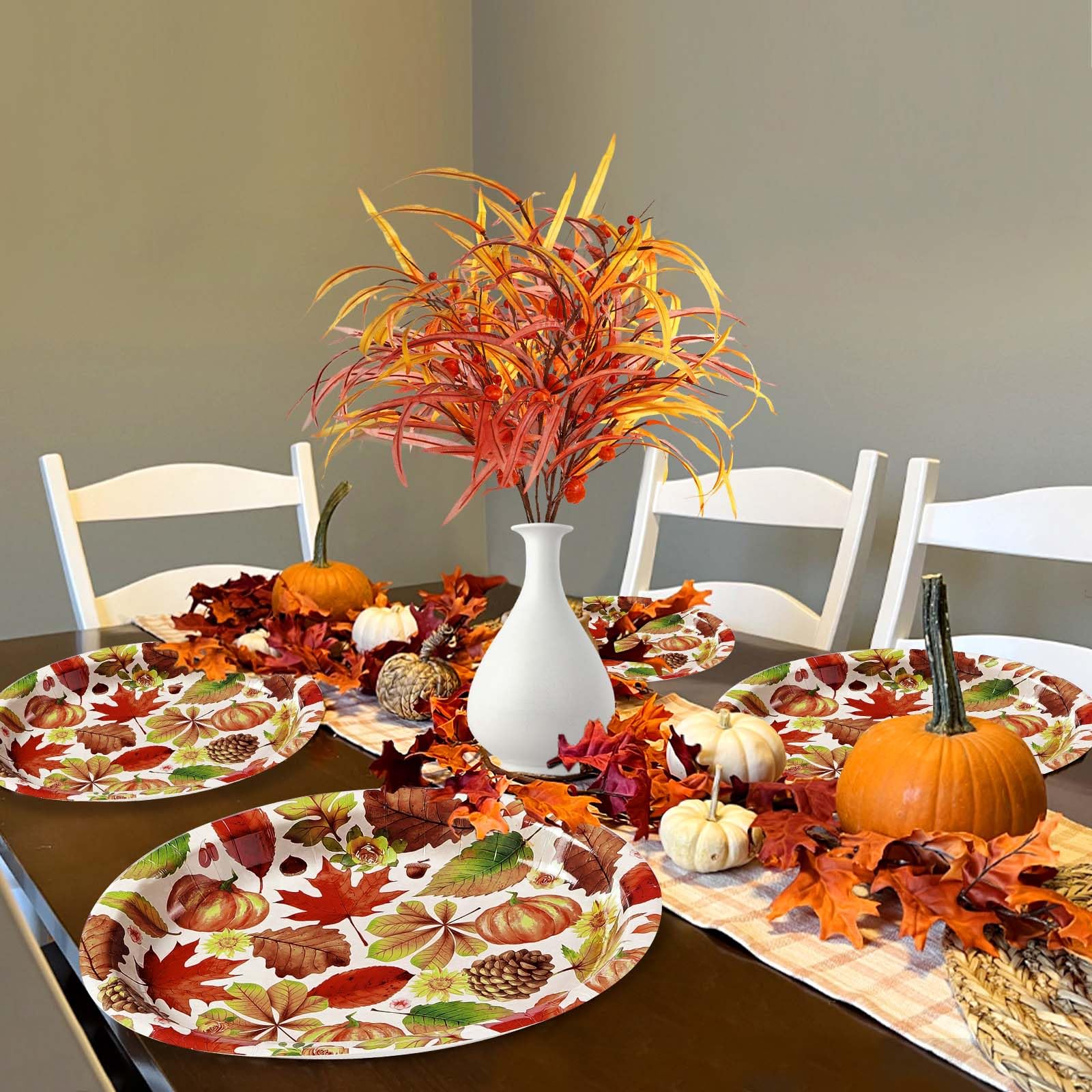 50Pcs Fall Leaves Pumpkin Oval Paper Plates - Grencian