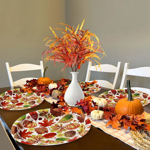 50Pcs Fall Leaves Pumpkin Oval Paper Plates - Grencian