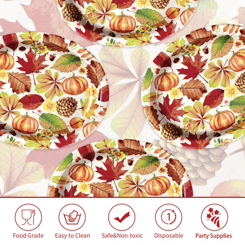 50Pcs Fall Leaves Pumpkin Oval Paper Plates - Grencian