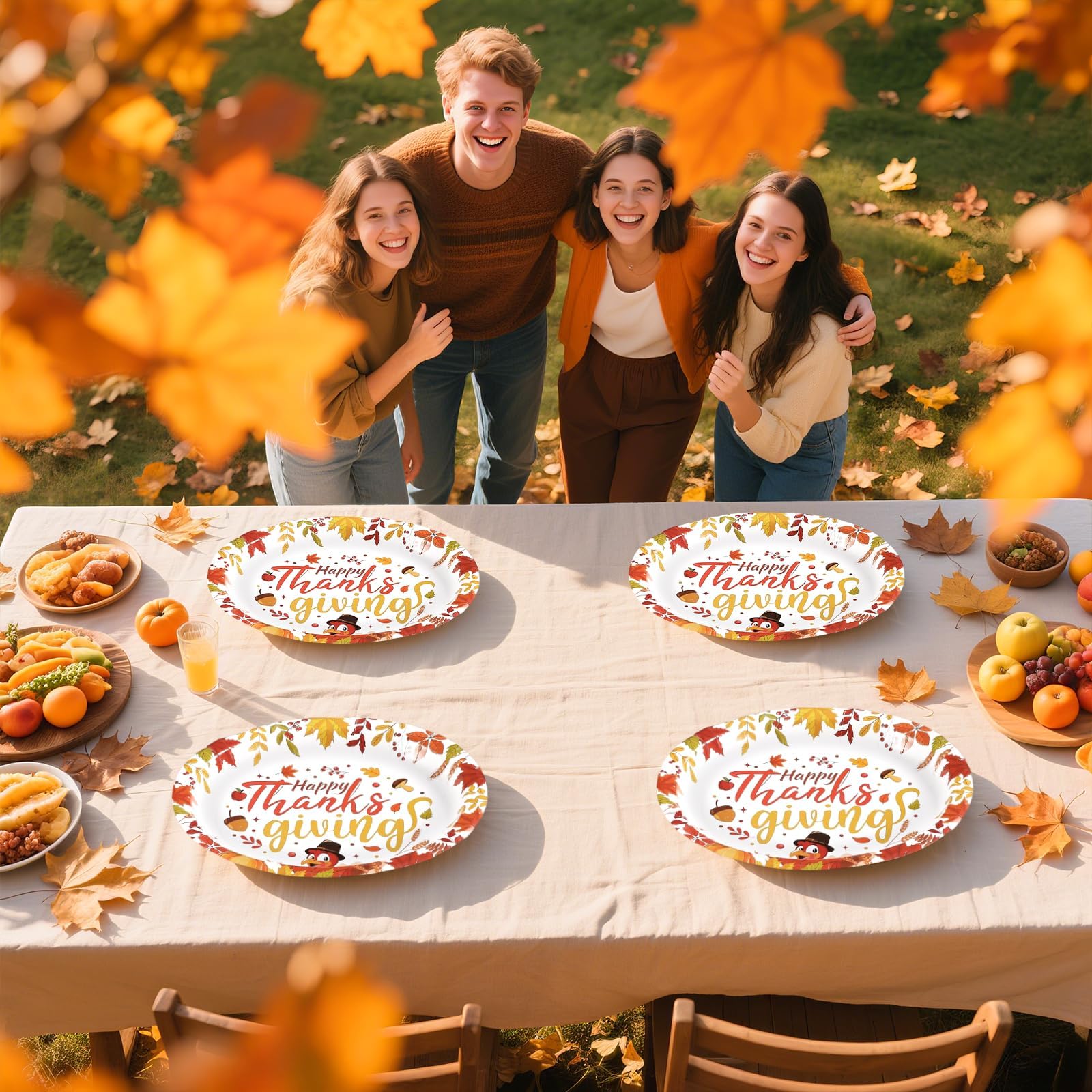 50Pcs Fall Leaves Turkey Oval Paper Plates - Grencian