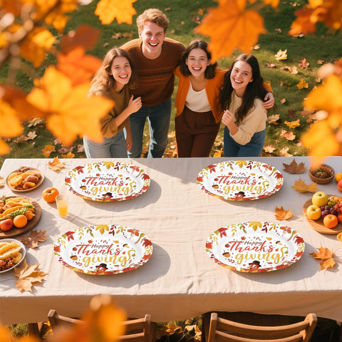 50Pcs Fall Leaves Turkey Oval Paper Plates - Grencian