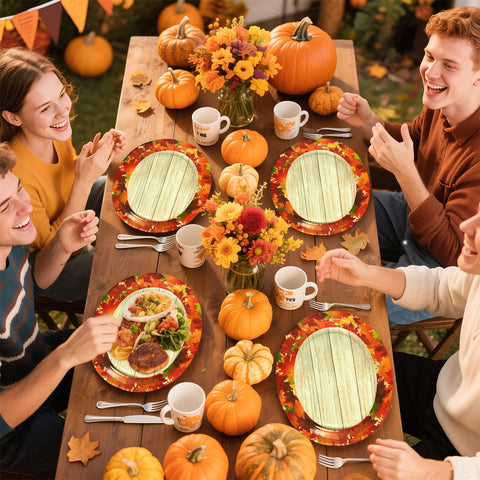 50Pcs Fall Maple Leaves Oval Paper Plates - Grencian