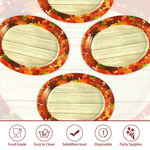 50Pcs Fall Maple Leaves Oval Paper Plates - Grencian