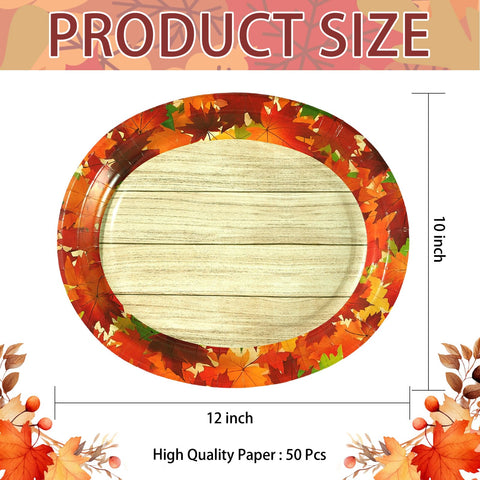 50Pcs Fall Maple Leaves Oval Paper Plates - Grencian