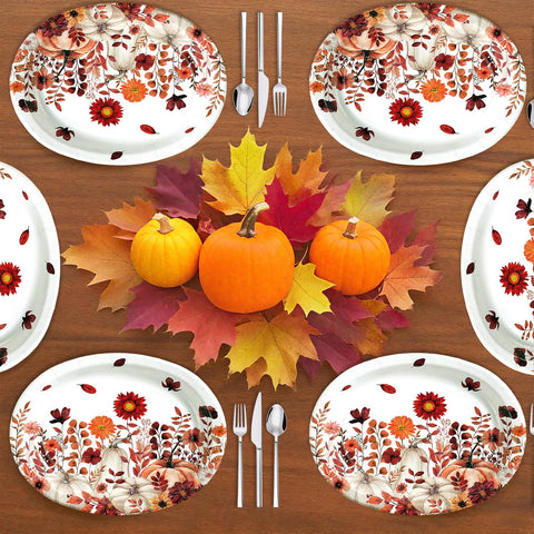 50Pcs Fall Red Wildflower Oval Paper Plates - Grencian