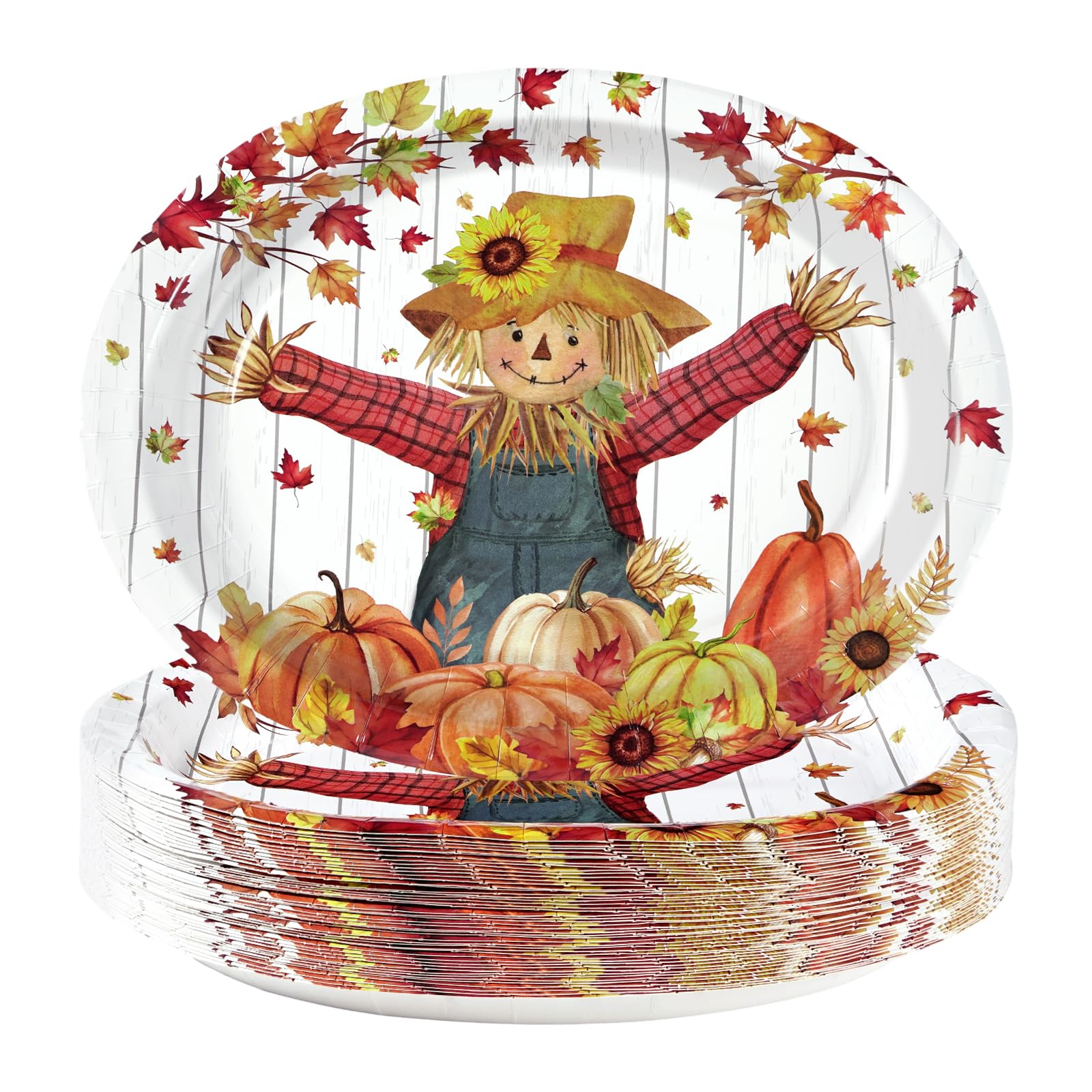 50Pcs Fall Scarecrow Oval Paper Plates - Grencian