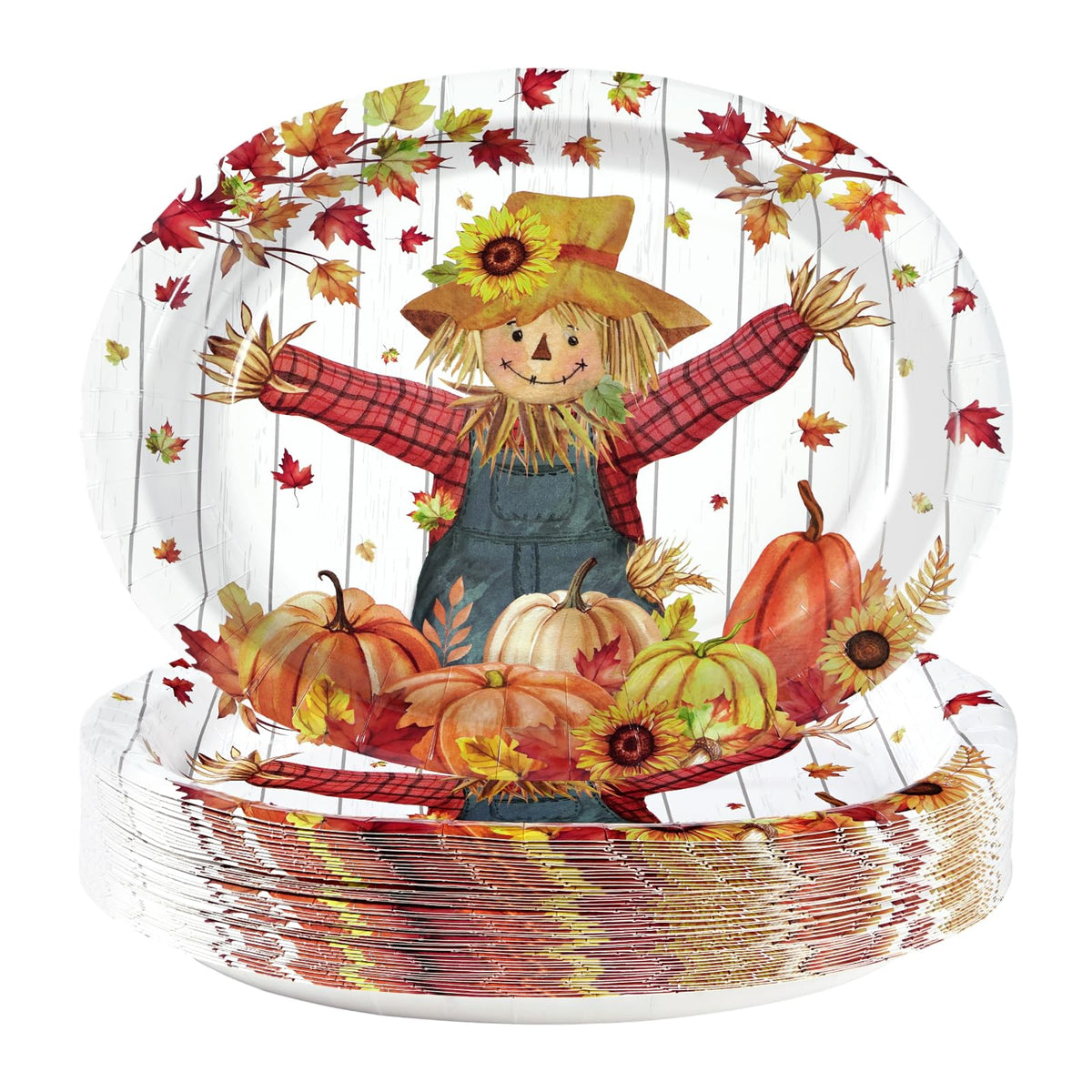 50Pcs Fall Scarecrow Oval Paper Plates - Grencian