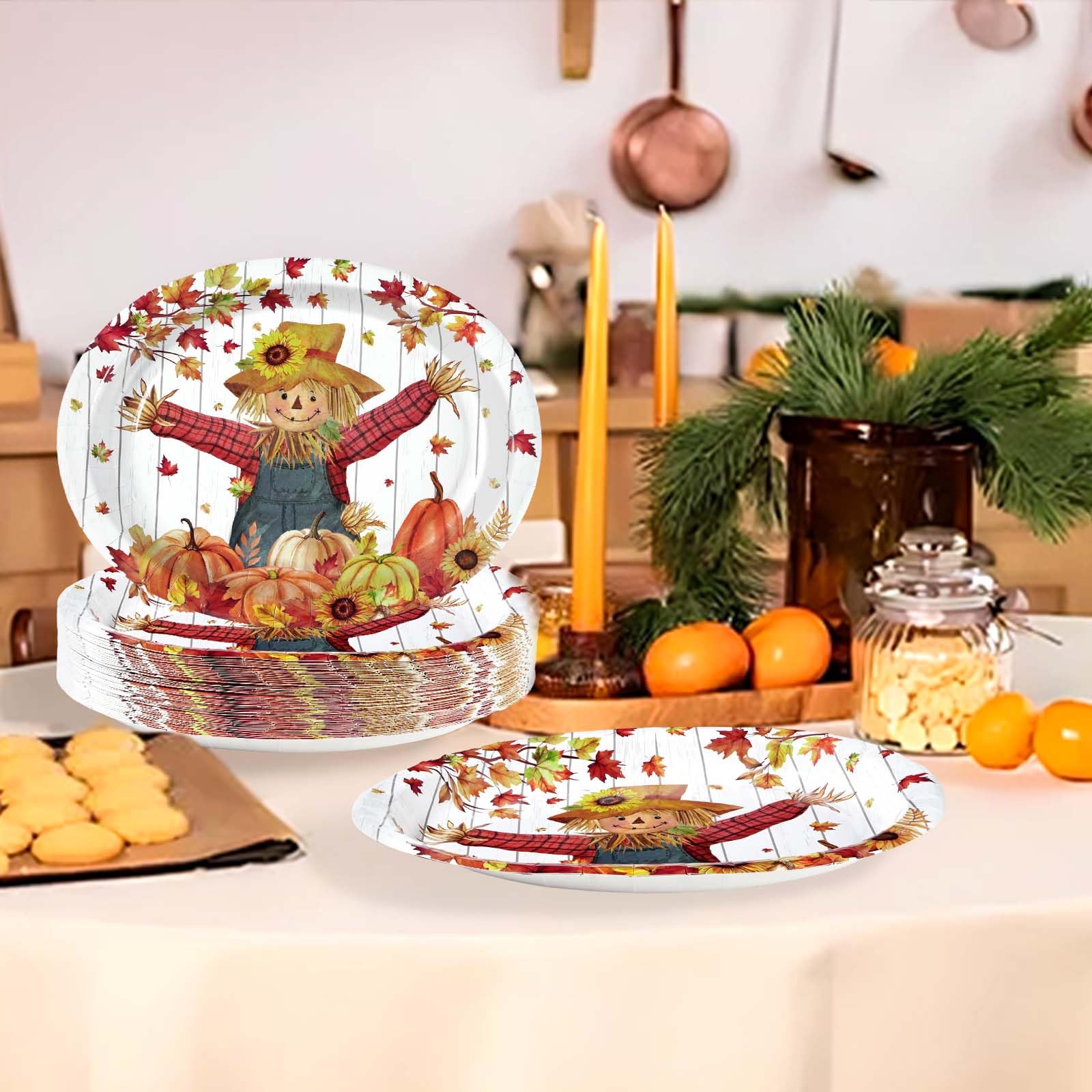 50Pcs Fall Scarecrow Oval Paper Plates - Grencian